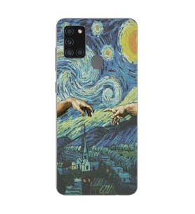 Samsung Galaxy A21S Uyumlu Sanatsal Vintage Desenli Şeffaf Telefon Kılıfı
