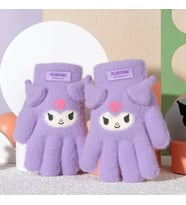 Petityu Kuromi Mor Örme Yün Kulak Detaylı 3-7 Yaş Eldiven
