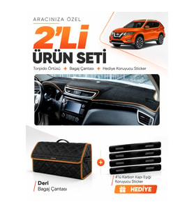 e-biz NİSSAN X-TRAİL (2013-2020) Uyumlu Torpido Örtüsü + Deri Çanta - Siyah-Kahverengi - NI020