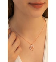 Kadın Gümüş Kolye - Zirkon Taşlı Rose Renk Tektaşlı Kalp Kadın Gümüş Kolye 6018610698696