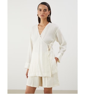 LCWAIKIKI Classic Ekru Kruvaze Yaka Dokulu Kadın Kimono