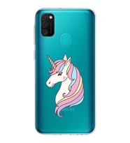 Samsung Galaxy M21 Kapak Unicorn Tasarımlı Şeffaf Silikon Kılıf