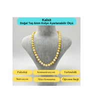 SERTİFİKALI Kalsit Doğal Taş 6mm Makrome Kolye 45cm- 55cm Ayarlanabilir Ölçü