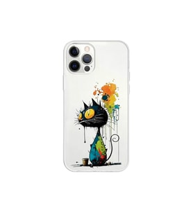 iPhone 12 Pro Max ile Uyumlu Splash Kedi Tasarımlı Şeffaf Silikon Kılıf
