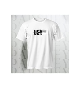 USA Yazı Baskılı Unisex Yarım Kollu Bisiklet Yaka %100 Pamuk Oversize T-shirt (Beyaz)