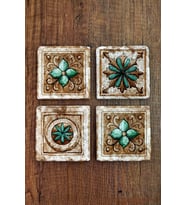 Doğaltaş Bardak Altlığı 4'lü Set - Hint Desenler Baskılı Stone Coasters