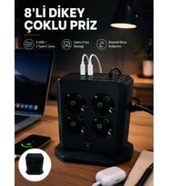 8'li Dikey Çoklu Priz 4 USB 2 Type-C Girişli Akım Korumalı Uzatma Prizi