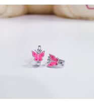 pembe kelebekli mineli klipsli 925 ayar gümüş çocuk küpesi (Gümüş)