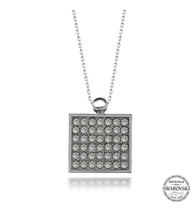 Crystal Taşlı Kare 925 Ayar Gümüş Kolye