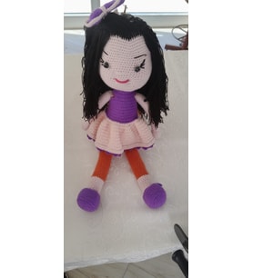 Siyah Saçlı Amigurumi Bebek (Siyah-Mor)