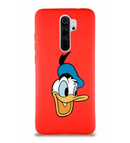 Xiaomi Redmi Note 8 Pro Soft Premier Kapak Donald Duck-A Tasarımlı Silikon Kılıf - Kırmızı (Şeffaf)