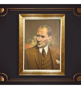 Özel Seri Paspartulu Çerçeveli Atatürk Tablo l141 (Gold)