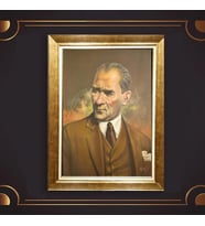 Özel Seri Paspartulu Çerçeveli Atatürk Tablo l141 (Gold)
