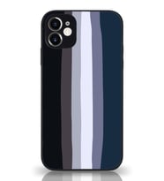 PrintiFy Apple iPhone 11 Kamera Korumalı Mavi Gökkuşağı Desenli Cam Kapak Siyah