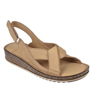 Castle Black Hakiki Deri Comfort Kadın Sandalet CB-22354 BEJ