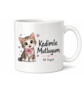 Kedimle Mutluyum Yazılı Komik Kupa Bardak Kedi Severler İçin Hediye