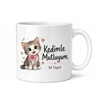 Kedimle Mutluyum Yazılı Komik Kupa Bardak Kedi Severler İçin Hediye