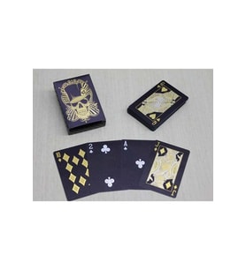 Kişiye Özel Altın Kurukafa Tasarımlı Siyah İskambil Oyun Kartı - 9x6cm