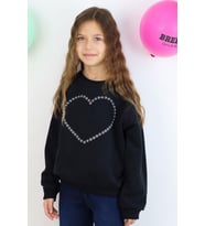 Breeze Kız Çocuk Sweatshirt Taşlı Kalp Baskılı 7-12 Yaş, Siyah