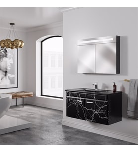 BELİNZA MARBLE BANYO DOLABI TAKIMI SİYAH 85 CM (Karışık)