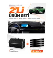 CHERY OMADA 5 (2022-2024) Uyumlu Torpido Örtüsü + Deri Bagaj Çantası + Sticker Seti - Siyah Gri