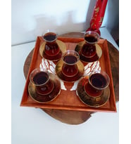 El Boyaması Ahşap Eskitme Kare Çay, Kahve, Söz Nişan Dekoratif Servis Sunum Tepsisi