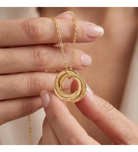 Kişiye Özel 925 Ayar Gümüş Tasarım İç İçe Halkalar İsim Tarih Kolye (Gold)