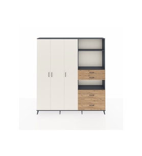 Arges Dolap 12 Raflı 4 Çekmeceli Tek Askılı 220x30x243 Antrasit-Aytaşı/Çam