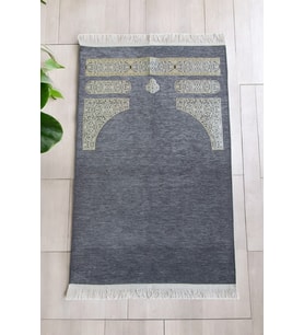 Kabe Desenli Örgü Püsküllü Şönil Seccade Gri