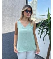 Su Yeşili Kadın V Yaka Düz Bluz