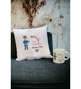 Ebe Hemşireye Hediye Kupa Bardak ve Yastık Set (Beyaz)