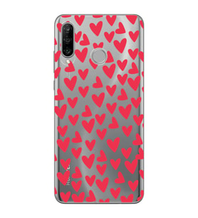 Huawei P30 Lite Uyumlu Kalp Desenli Şeffaf Telefon Kılıfı