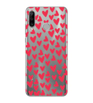 Huawei P30 Lite Uyumlu Kalp Desenli Şeffaf Telefon Kılıfı