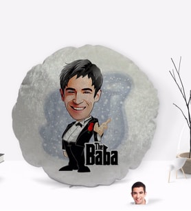BK Gift Kişiye Özel Baba Godfather Karikatürlü Yuvarlak Dekoratif Kırlent Yastık-1