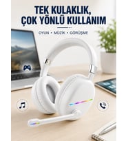 Beyaz Kablosuz Bluetooth Kulaklık Mikrofonlu Ergonomik Kulak Üstü Tasarım