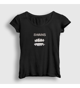 Presmono Kadın Siyah Logo Swans Rock Band T-Shirt 448412tt