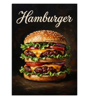 Çift Katlı Cheeseburger Hamburger Yazılı Dekoratif Kanvas - Mdf Ahşap Tablo