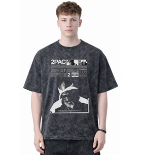 Tasarım 2Pac Amaru Shakur Tupac Rapper Şarkıcı Baskılı Unisex Oversize Eskitme Yıkamalı Tişört