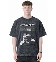 Tasarım 2Pac Amaru Shakur Tupac Rapper Şarkıcı Baskılı Unisex Oversize Eskitme Yıkamalı Tişört