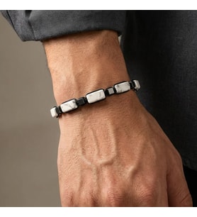 Valmont Accessories Doğal Taş Görünümlü Beyaz Taşlı Asansörlü Ayarlanabilir Erkek Bileklik