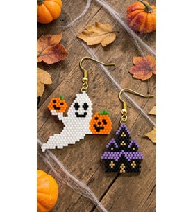 Miyuki Boncuk El Yapımı Şato ve Balkabağı Tutan Hayalet Küpe Halloween Cadılar Bayramı