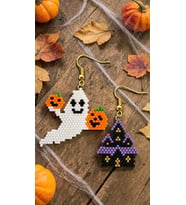 Miyuki Boncuk El Yapımı Şato ve Balkabağı Tutan Hayalet Küpe Halloween Cadılar Bayramı