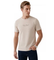 DeepSEA Erkek Bej Rahat Kalıp Bisiklet Yaka Yumuşak Dokulu Basic Tişört 2604355