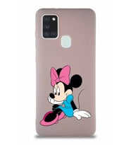 Samsung Galaxy A21S Soft Premier Kapak Minnie Mouse-E Tasarımlı Silikon Kılıf - Pudra (Şeffaf)
