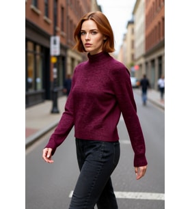 Kadın Oversize Dik Yaka Triko Kazak Reglan Kol Kışlık Günlük Şıklık Sunan Bordo Basic Tasarım