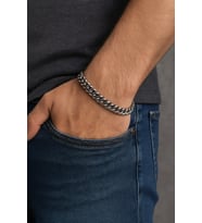 Gümüş Renk, Modern Halkalı Paslanmaz Çelik Erkek Bileklik 20 cm