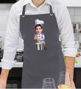 BK Gift Kişiye Özel Erkek Chef Karikatürlü Profesyonel Antrasit Mutfak Önlüğü, Aşçı Önlüğü, Şef Önlüğü, Arkadaşa Hediye-6