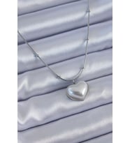 316L Çelik Gümüş Renk İncili Kalp Model Minimal Top Detay Kadın Kolye 5886 - SSSSSS8277-2050