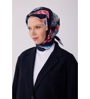 Obje Desen İpek Twill Eşarp - 2026 İlkbahar-Yaz (T)   4316 (Lacivert)