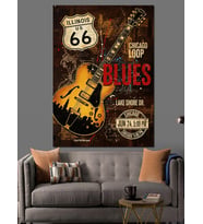Route 66 Blues Afiş Dekoratif Kanvas - Mdf Ahşap Tablo
